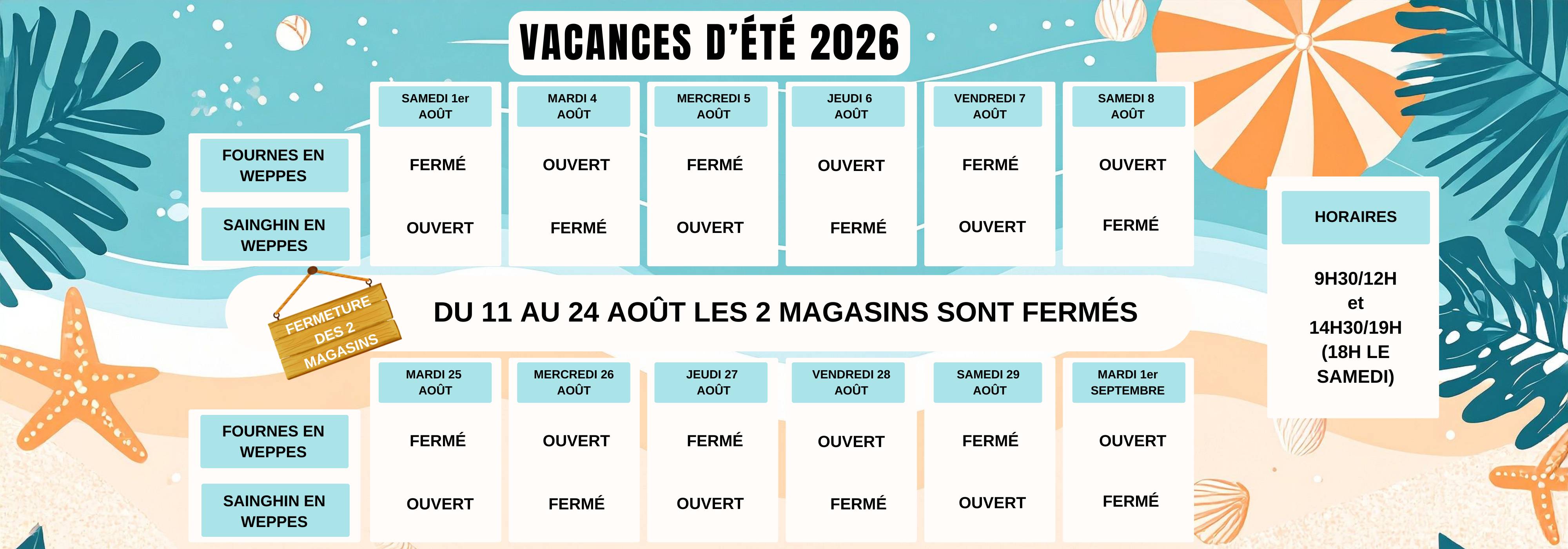 horaires ete